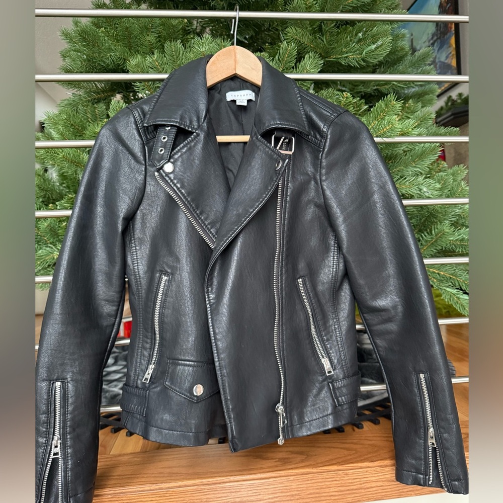 Topshop Black Faux Leather Moto Jacket